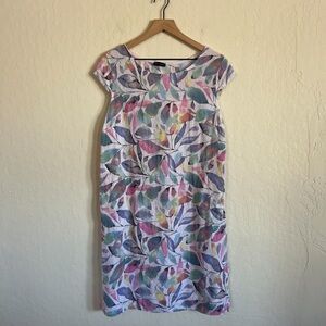 Luca Vanucci 100% Linen Short Cap Sleeve Shift Dress Small Watercolor Floral
